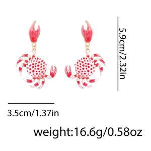 Bijoux de plage roses, accessoires d'été, boucles d'oreilles créatives en acier inoxydable avec pendentif crabe imprimé dessin animé, thème océan - Product Image 6