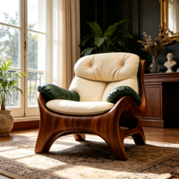 Fauteuil de détente contemporain élégant à silhouette courbée, avec coussin moelleux et accoudoirs capitonnés, pour la maison, l'hôtel et l'usage commercial