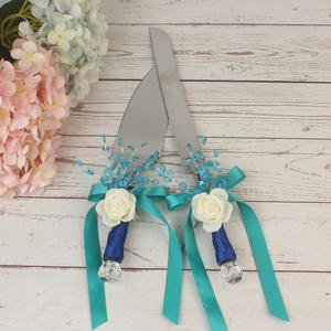 Accesorios Dreamy Blue Rose, Cuchillo y Espátula para Pastel de Boda Hechos a Mano, Cuchillo y Espátula para Pastel de Cumpleaños, Accesorios para Fiestas - Product Image 1