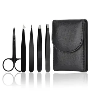 Personalizado 3pcs 4pcs 5pcs Conjunto com tesoura Pestana Trimmer Pinça de Sobrancelha de Aço Inoxidável Preto