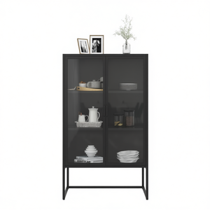 Mobile alto in acciaio nero con vetro temperato 31,5x13,8x53,1 pollici, mobile da soggiorno dal design moderno e minimalista - Product Image 1