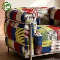 Fauteuil lounge moderne personnalisé en tissu patchwork, mobilier de maison, structure en acier inoxydable, canapé d'appoint contemporain pour salon