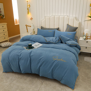 Set de literie de luxe, set de literie avec drap de couleur unie, housse de <span class=keywords><strong>couette</strong></span>, king size - Product Image 5