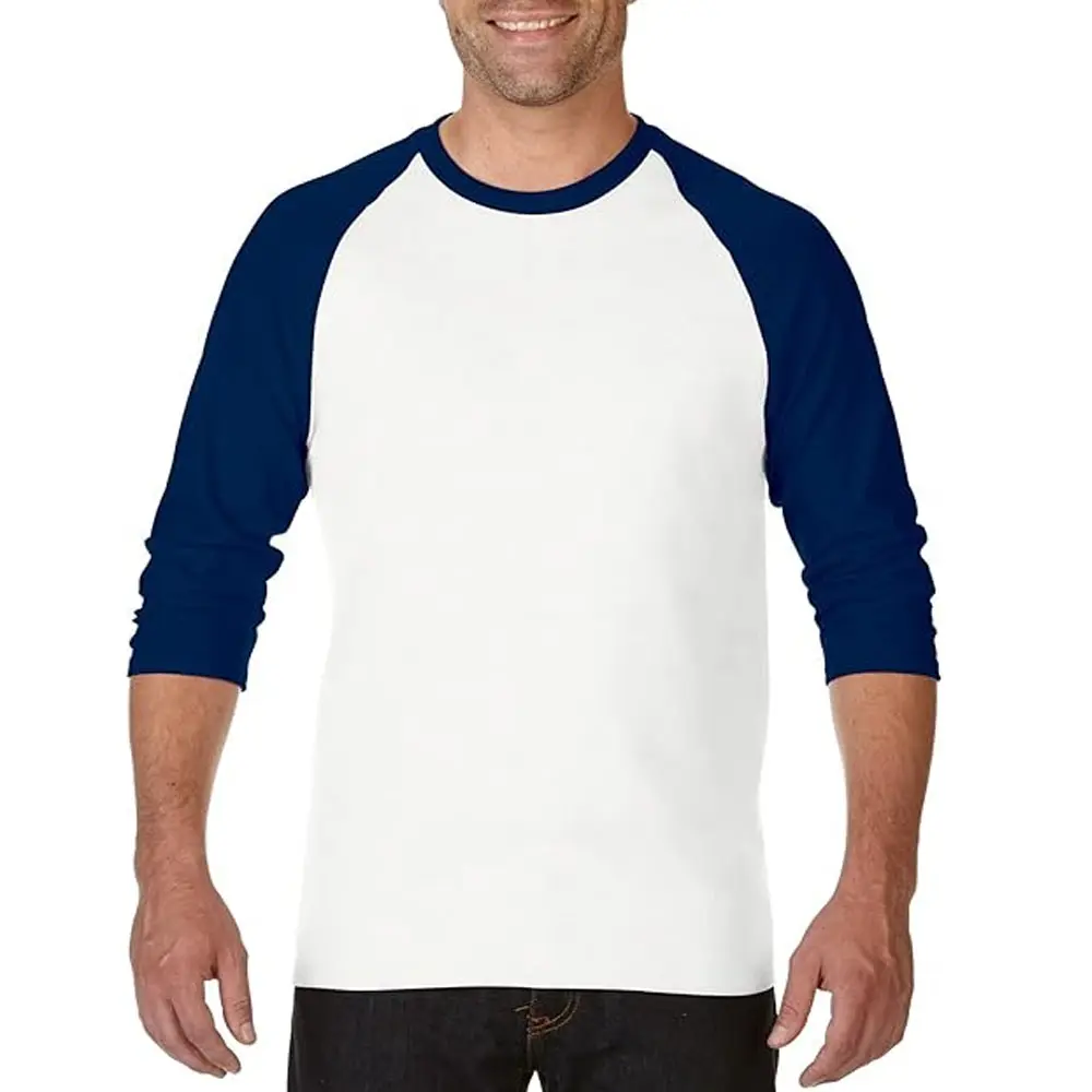 Maglietta Raglan in cotone pesante da uomo manica 3/4 100% cotone bicolore colori Blank T shirt Logo personalizzato