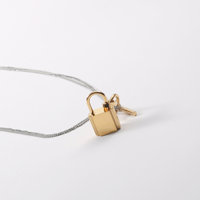Collier pendentif cadenas bicolore en acier inoxydable avec double chaîne et fermoir à bascule pour femme, vente en gros