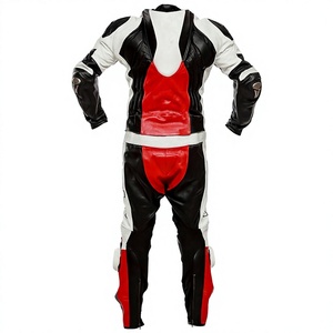 Traje de Motociclismo de Cuero Rojo, Blanco y Negro para Hombre, Manga Larga, Equipo de Protección para Conducir - Product Image 2