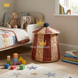 Cesto de almacenamiento de jacinto de agua con tapa, organizador de mantas tejido para niños, cesta decorativa para habitación infantil - Product Image 6