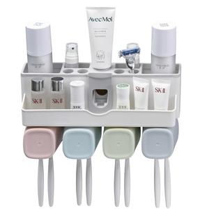 Estante de almacenamiento para baño con soporte para cepillos de dientes y dispensador de pasta de dientes, montado en la pared con ventosas, diseño rectangular duradero - Product Image 4