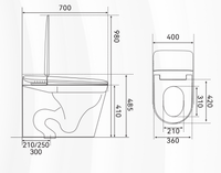 WC monobloc allongé en céramique moderne ST12 avec chasse d'eau à capteur au pied et télécommande incluse