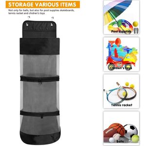 Wall-Mounted Mesh Ball <b>Storage</b> Bag Organiser, Hanging Sports Equipment Holder, Basketball Football Volleyball Door Rack Black - Product Image 4