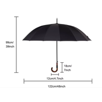 Parapluie de golf semi-automatique à 16 baleines, 27 pouces, en fibre de verre, tissu pongé 280T, avec poignée en bois, simple couche, impression de logo