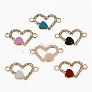 DIY KC gold color plated hollow Heart enamel Rhinestone Zinc Alloy Connector & 1/1 loop & 12x25x2mm 100PCs/Bag 1645777