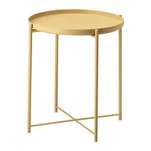 נורדי שולחן צד ספת מרפסת מגש זהב קפה קטן אקסנט מתקפל סוף מתכת עגול מודרני צד שולחן לסלון שינה
