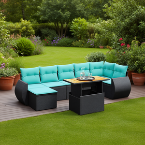 Set di divani da giardino in polyrattan nero da 8 pezzi con cuscini, mobili da giardino, posti a sedere all'aperto, design contemporaneo - Product Image 2