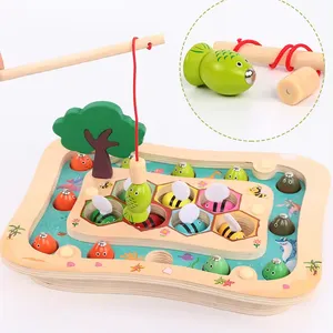 Hochwertige lernspielzeuge für kinder Holzklippe Biene magnetisches Angelspielzeug-Spielzeugset für Babys Jungen und Mädchen Rätsel