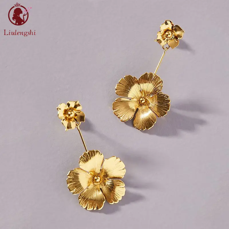 Hàng Ngày Mặc Thời Trang Dễ Thương Bướm Shape Flower Earring Vàng Bạc Màu Có Sẵn Kim Loại Flower Dangle Earrings