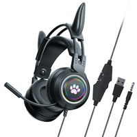 Nouveaux écouteurs de jeu filaires LED pour PC, casque de jeu avec oreilles de chat, son stéréo, écouteurs pour l'étude