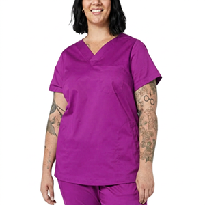 Women's Burgundy V-Neck <b>Scrub</b> <b>Top</b> Cotton Polyester Woven Hospital Uniform <b>Scrub</b> <b>Tops</b> - Product Image 4