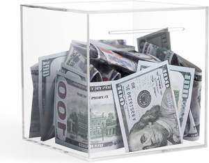 Acrilico salvadanaio per gli adulti deve rompere per aprire, chiaro acrilico salvadanaio per i veri soldi ragazzi ragazze regalo di compleanno - Product Image 1