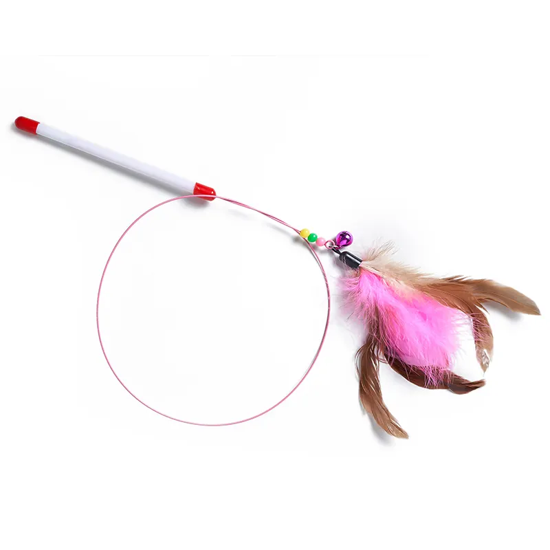 YEE Pet Supply Pet Toy Funny Cat Stick Colorful Feather Bell retrattile Funny Cat Pet Products