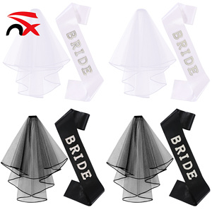 Wholesale Bride <b>Wedding</b> Party Headband Shoulder Straps Sets Black White <b>Shawl</b> Letter Ribbons for Decoration - Product Image 2