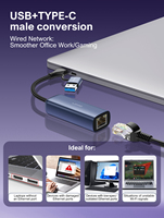 Adaptador Hub USB3.0 LDNIO RJ-01UC, Estación de Conexión USB C a Ethernet con Puerto USB A, Hub LAN Gigabit para Laptop, Plug and Play
