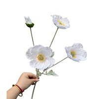 Fleur artificielle de pavot à 4 têtes, toucher réel, en tissu hydratant, pour mur floral, cadeaux d'Halloween et de la Saint-Valentin, haute qualité