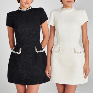 Yfy Tùy Chỉnh <span class=keywords><strong>2025</strong></span> Phụ Nữ Tweed Dress Đính Cườm Cổ Ngắn Tay Áo Mỏng Phù Hợp Với Thanh Lịch Đảng Mặc Mùa Xuân Mùa Hè - Product Image 2
