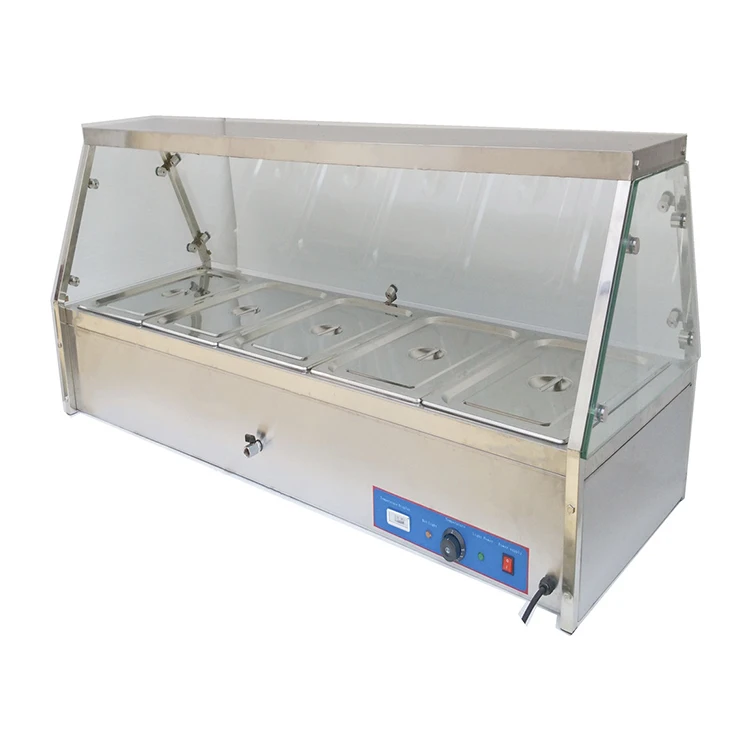 Буфетная машина для ресторана, 5 кастрюль, электрическая водяная Мари, подогреватель еды с изогнутым стеклом