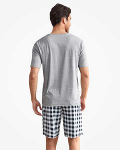 Shorts a quadri e T Shirt a maniche corte morbido Set loungwear con tasche in <span class=keywords><strong>cotone</strong></span> bambù pigiami da notte da <span class=keywords><strong>uomo</strong></span> - Product Image 5