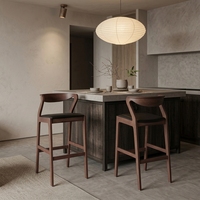Tabouret de bar de luxe pour îlot de cuisine, chaise de comptoir moderne en bois de frêne massif avec siège en cuir rembourré pour bar à domicile, café et restaurant