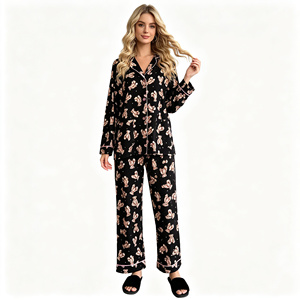 <span class=keywords><strong>Pigiama</strong></span> da donna con stampa <span class=keywords><strong>orsetto</strong></span>, in morbido cotone, a maniche lunghe, con bottoni sul colletto, camicia da notte e pantaloni lunghi, set casual e confortevole per casa e relax - Product Image 2