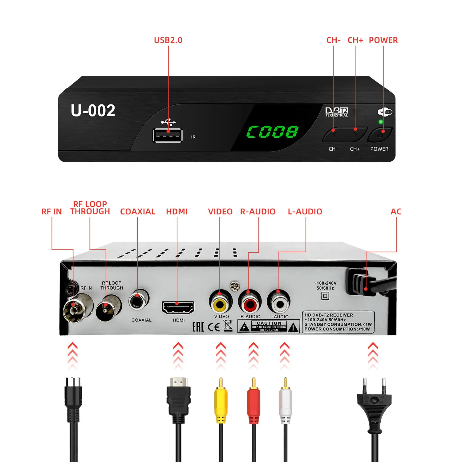 H.264 avc/mpeg4 decodificação, DVB-T2 full hd 1080p conjunto parte superior caixa suporte usb wifi dongle, usb pvr, epg 7 dias conjunto-caixa superior