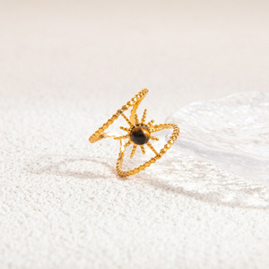 แหวนสแตนเลสทรงเรขาคณิต ชุบทอง 18K ดีไซน์หลายชั้น ประดับด้วยหินกึ่งมีค่า แหวนแฟชั่นสำหรับผู้หญิง - Product Image 3