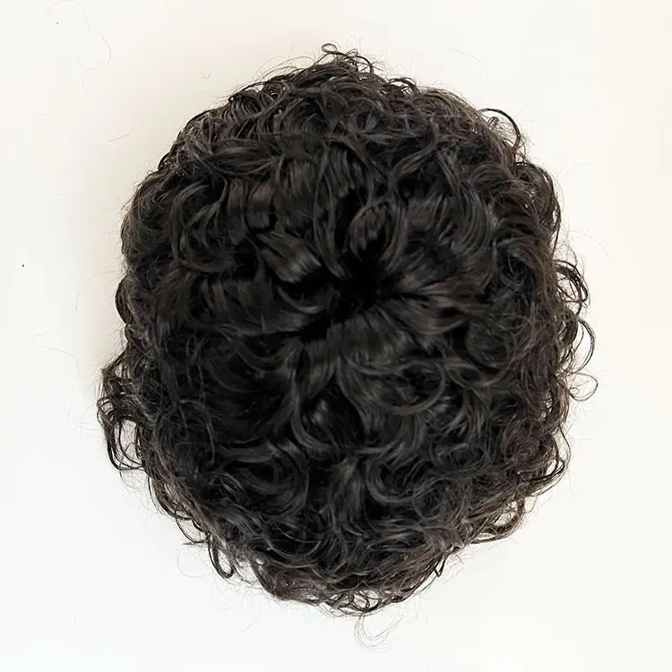 Full Lace 22MM Curly Men's Wig Skin Base Human Hair Toupee Replacement System #1B Color 8x10 inch Human Hair Wig for Men
