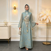 Robe longue élégante pour femmes musulmanes, col montant, ouverture en V partielle, sequins, broderie florale, Abaya, soirée, Dubaï, tenue modeste