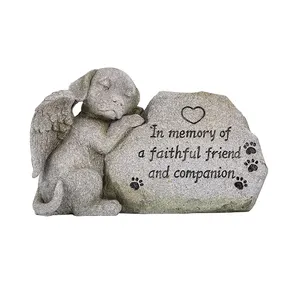 Dog Memorial Stone Grave Statue, schlafender Hund Engel Figur Pet Memorial Stones für immer in unseren Herzen