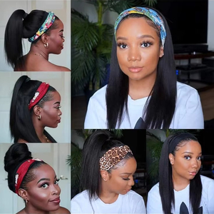 Perruques en cheveux humains avec bandeau, cheveux vierges brésiliens naturels, vague profonde, vague naturelle, longueur longue, 100% cheveux humains pour femmes noires - Product Image 5