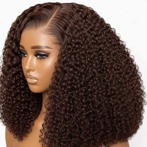Parrucca Lace Front Marrone <span class=keywords><strong>Mogano</strong></span> con <span class=keywords><strong>Capelli</strong></span> Umani Ricci Afro Ondulati Profondi, con Riga Laterale, Pre-Piumata, Baby Hair, Senza Colla, HD Lace 13x4 - Product Image 6