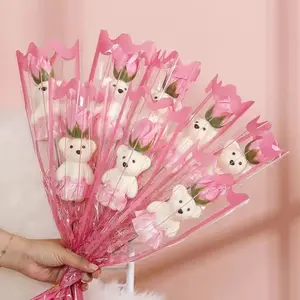 베어 발렌타인 인공 꽃 비누 어머니 날 발렌타인 데이 선물 2024 단일 선물 포장 장미
