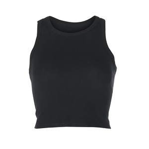 Top ajustado liso con cuello redondo para mujer y niña, Top corto acanalado - Product Image 4