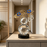 Ornement en émail en forme de fleur et de gourde, feuille métallique, boule de cristal transparente, statue, décoration de table, artisanat de luxe en cristal, cadeau, vente en gros