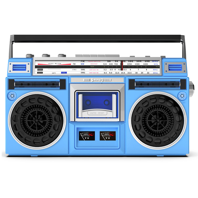 Retro Classic 80s Style Portable Boombox with Cassette Player Recorder, AM/FM Radio, Support SD/USB Input, Built-in Speaker