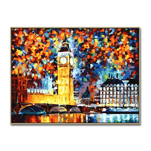 Decorazione per la Casa, Dipinto a Olio Originale Fatto a Mano con Spatola, Paesaggio Urbano di Londra Big Ben, Opera d'Arte Impressionista su Tela - Product Image 1