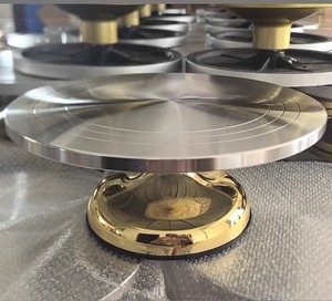 Piatto Girevole per Torte in Lega di Alluminio di Alta Qualità, 12 Pollici, Elettroplaccato <span class=keywords><strong>Oro</strong></span> e Argento, Supporto Rotante per Pasticceria - Product Image 1