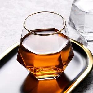 12 OZ BPA Free Clear Stemless Modern Look Glassware Plastic Diamond Gold rimmed Whiskey Glasses