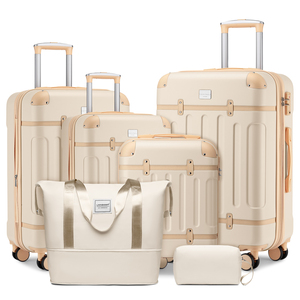 Maleta Rígida Vintage Unisex, Bolsas <span class=keywords><strong>de</strong></span> <span class=keywords><strong>Viaje</strong></span> <span class=keywords><strong>de</strong></span> Nuevo Estilo, Equipaje <span class=keywords><strong>de</strong></span> Mano Beige Expandible para la Escuela, la Familia y Vacaciones - Product Image 1
