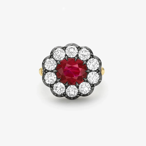 <span class=keywords><strong>Anello</strong></span> Vintage Bicolore con <span class=keywords><strong>Rubino</strong></span> e Diamanti in Argento Sterling 925 Placcato Oro Nero, Gioiello per Matrimoni e Feste - Product Image 1