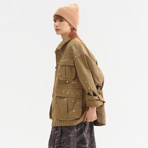 Chaqueta Bomber de Moda con Estampado de Tinta, Estilo Japonés, Holgada, Informal, con Múltiples Bolsillos, Manga Larga - Product Image 2