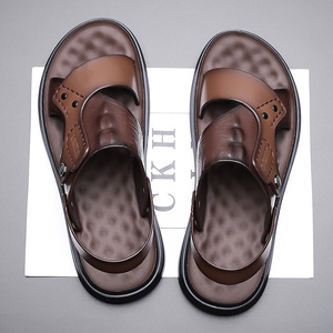 Sandalias informales de suela gruesa para hombre, zapatos de playa de cuero suave para exteriores, estilo papá de verano, sin cordones, 38-44, marrón, negro - Product Image 3